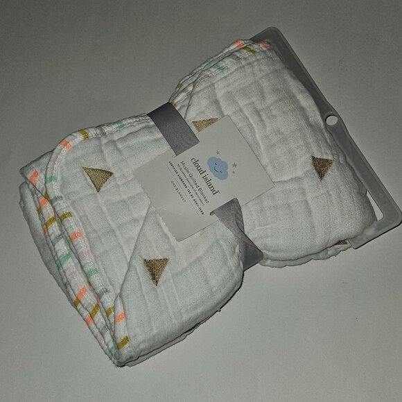 NEW Cloud Island Muslin Quilted Blanket Cotton 42x42 Gold Triangles Green Gray - Picture 3 of 6